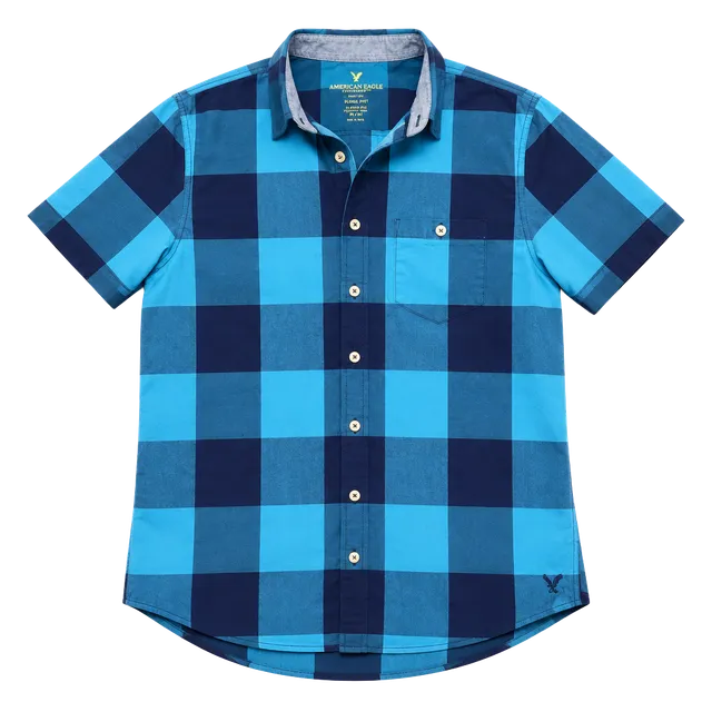 American Eagle Outfitters Slim Fit Plaid Short Sleeve Shirt Size M Blue