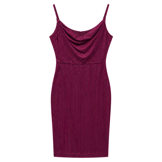 Magenta Velvet Pleated Cowl Neck Party Cocktail