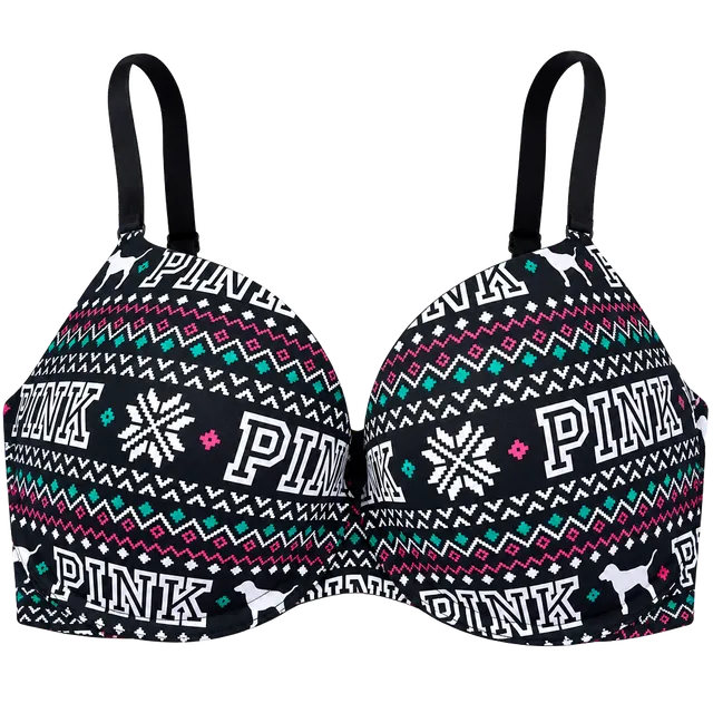 Victoria's Secret Pink Fair Isle Push Up Bra Black White sz34B