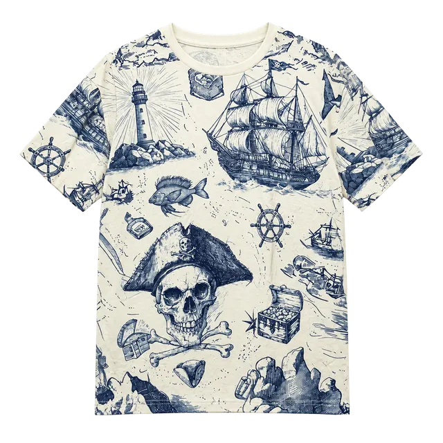 Graphic  men’s Shirt Nautical Skull Print Size L