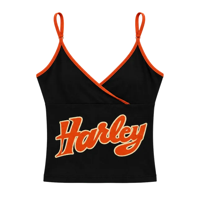 Harley Davidson Cami Tank Top Size L Black Orange Graphic 2005