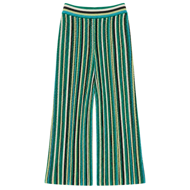 Intempo Crochet Pants Size S Green Striped Knit Wide Leg