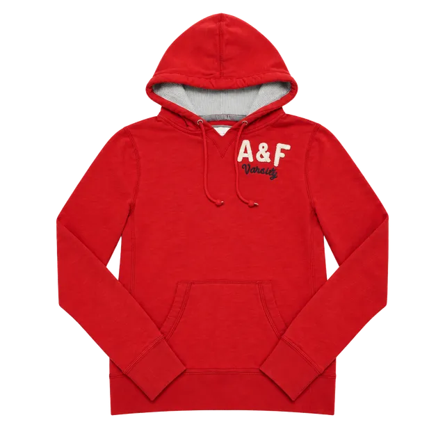 Abercrombie & Fitch Varsity Hoodie Red Graphic Pullover Sweatshirt