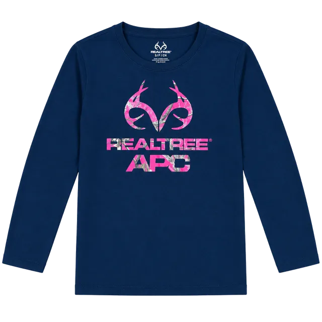 Realtree APC Women's S Black Pink Camo Long Sleeve Cotton T-Shirt