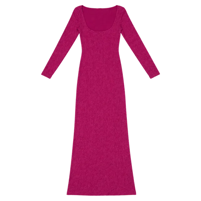 SKIMS Soft Lounge Shimmer Long Sleeve Maxi Dress in Fuchsia Foil L