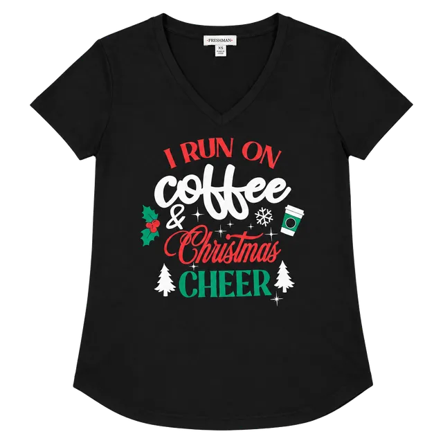 I Run On Coffee And Christmas Cheer T-Shirt Size XS Black
