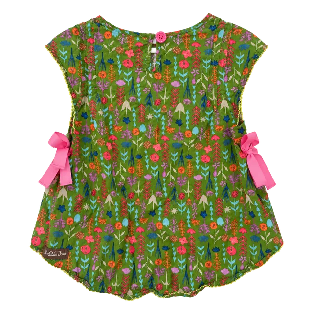 Matilda Jane Floral Top Size 2 Green Pink Bows