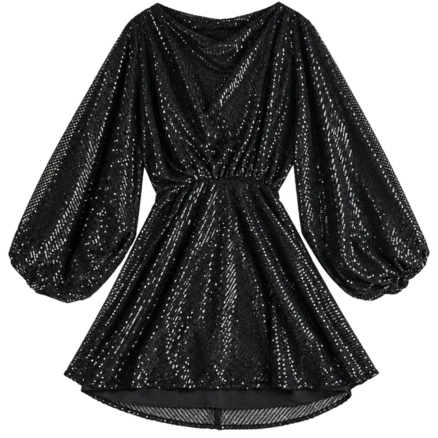 Asos Design Sequin Dress Size US 4 Black Long Sleeve 