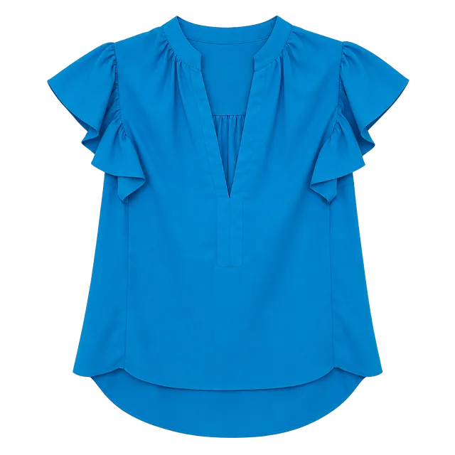 Amanda Uprichard Ruffle Sleeve Blouse Size S Blue V-Neck Top