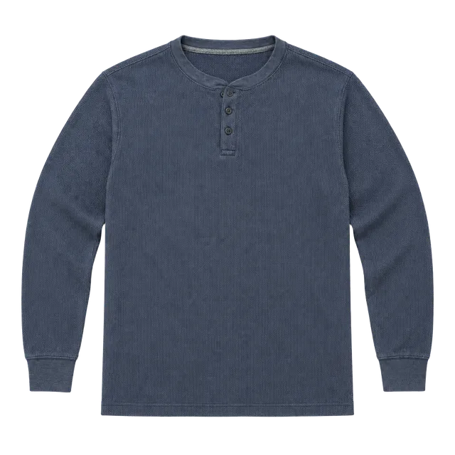 St. John's Bay Waffle Knit Henley Size XL Blue Long Sleeve Shirt
