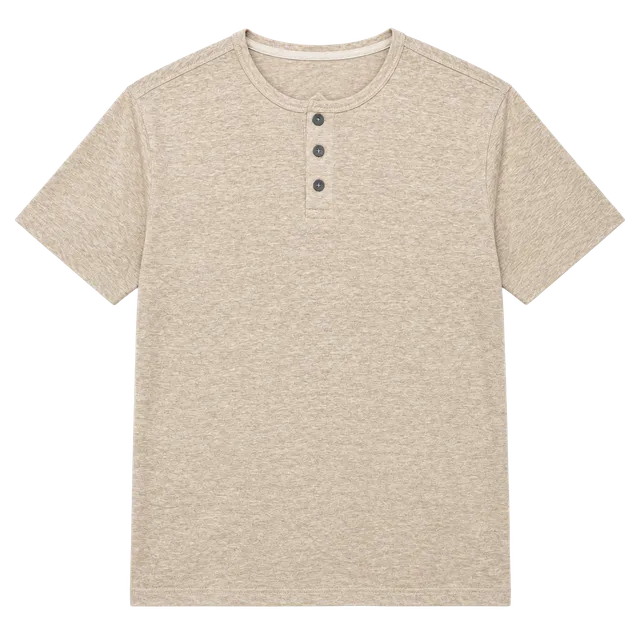 Hudson & Barrow Henley Shirt Size Medium Tan Short Sleeve