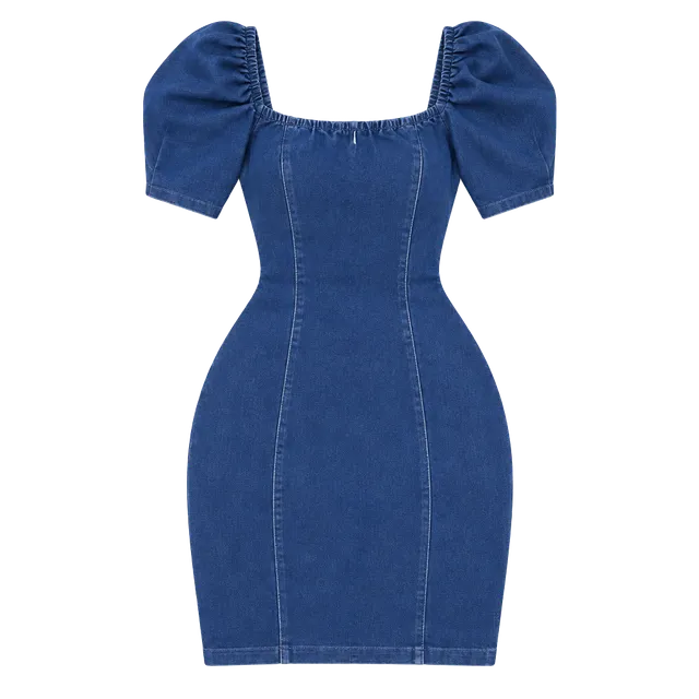 Denim Puff Sleeve Mini Dress Blue