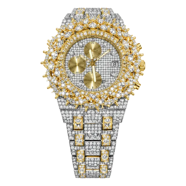 Two-Tone Gold & Silver Iced Out Rhinestone Fashion Watch