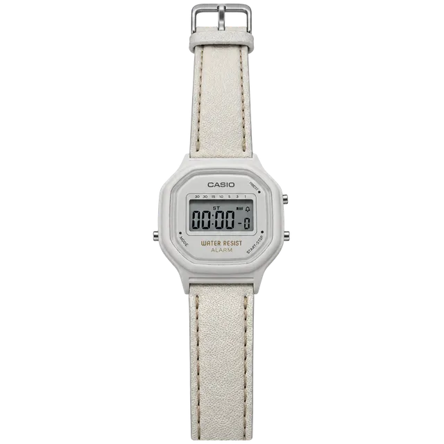 Casio LA-11W Digital Watch White Leather Strap
