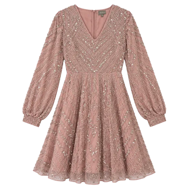 STUNNING ASOS NWT HEAVILY EMBELLISHED BLUSH PINK MINI DRESS — SIZE 0