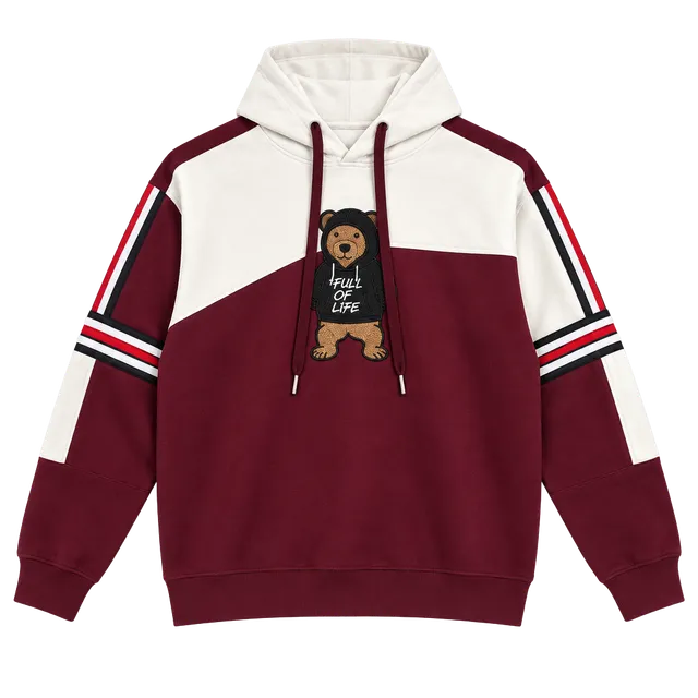 Bear The Beams Full of Life Teddy Bear Hoodie Men’s L Colorblock Streetwear
