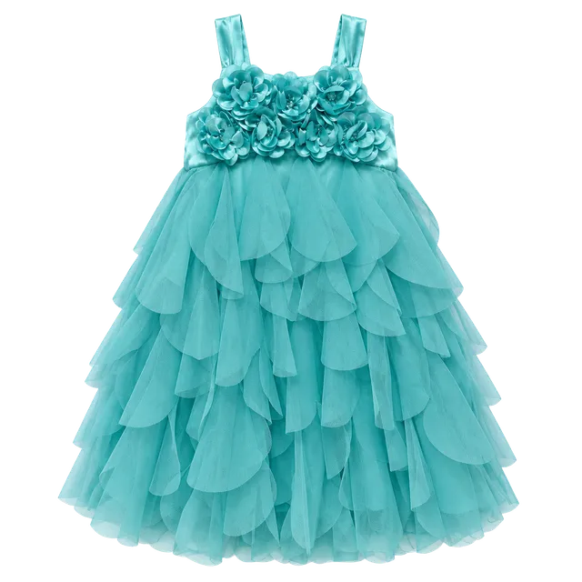 Biscotti Dress Size 5 Turquoise Floral Tulle Ruffle Party Pageant