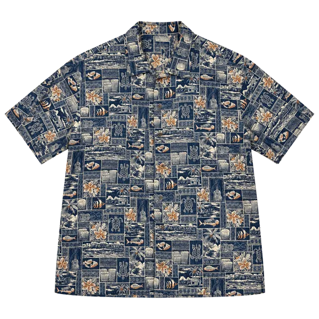 Pacific Legend Apparel Hawaiian Shirt Blue Tropical Print Made In Hawaii