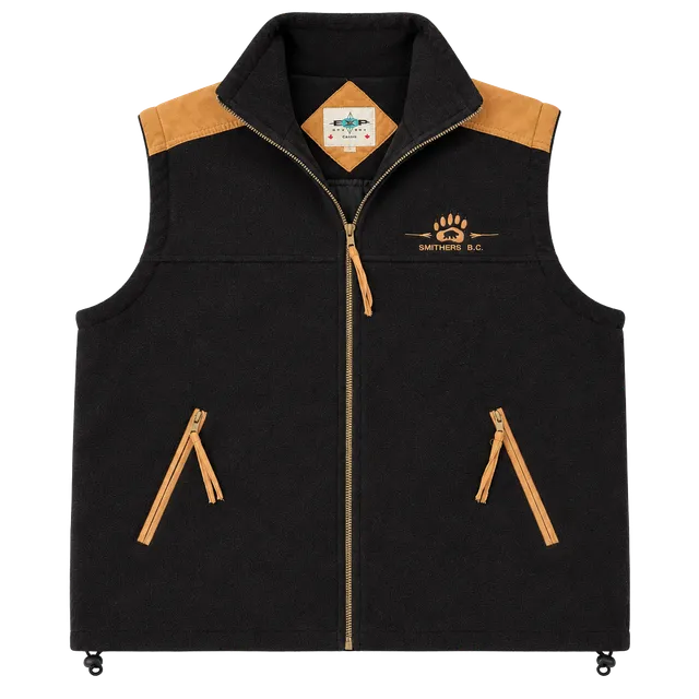 EXP Designs Fleece Vest Size L Smithers BC Black Tan