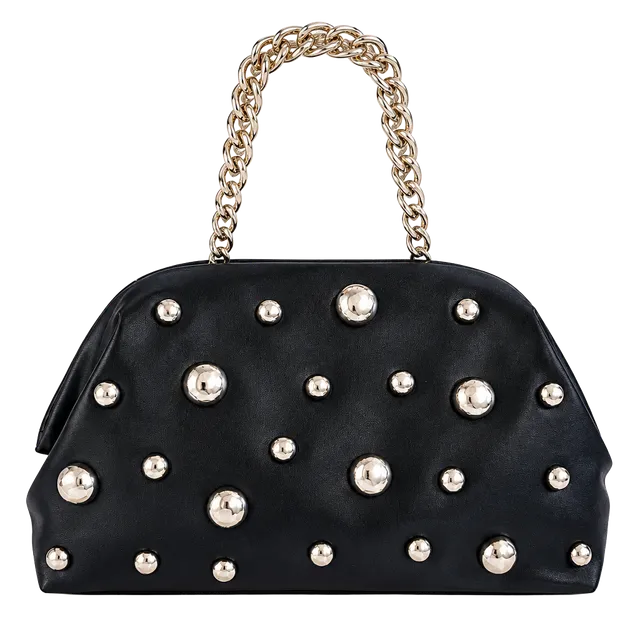 A New Day Black Studded Clutch Handbag With Chain Strap