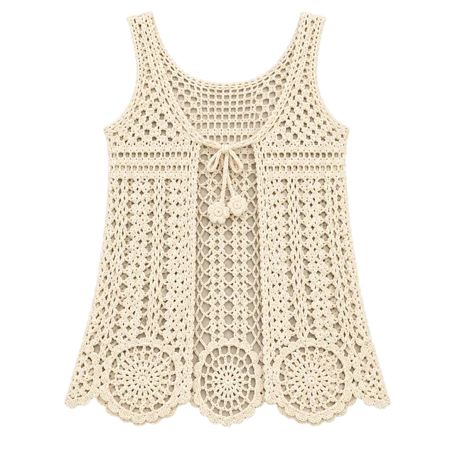 36 Point 5 Crochet Vest Large Ivory Cream Tie Front Boho Sleeveless NWT