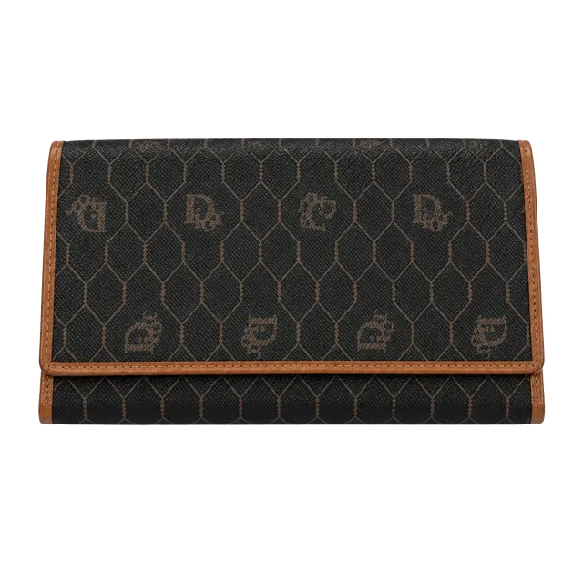 Christian Dior Vintage Honeycomb Long Wallet Brown
