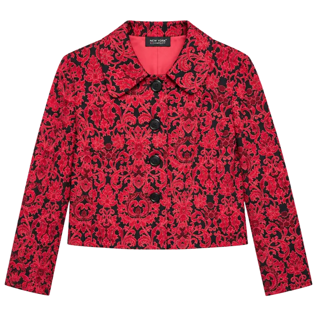  Statement Blazer- Red Black Baroque Damask Print