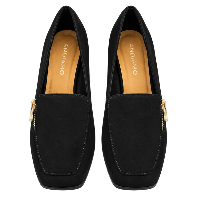 Andiamo Black Block Heel Loafer Pumps