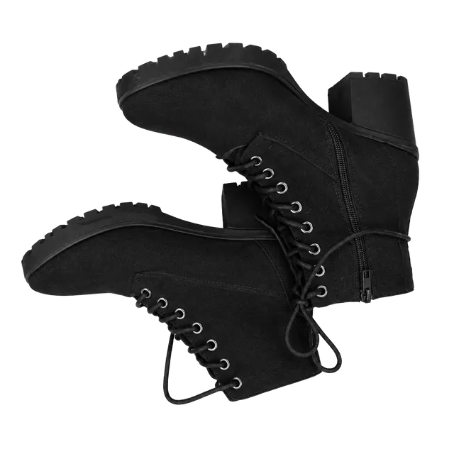 Soda Black Faux Suede Lace-Up Block Heel Combat Booties