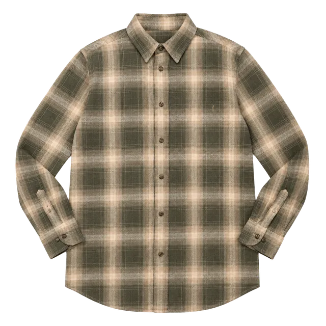 G.H. Bass & Co. Earth Plaid Flannel Shirt Size L Green Cotton
