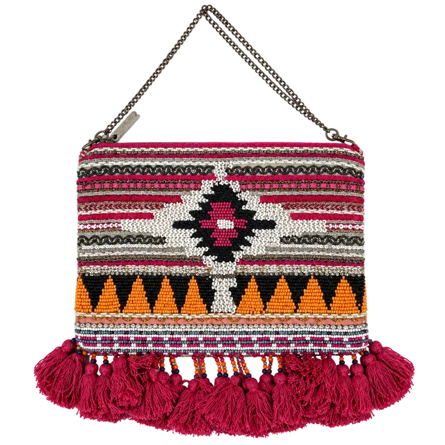 Chico's Beaded Tassel Crossbody Bag Boho Southwestern Style