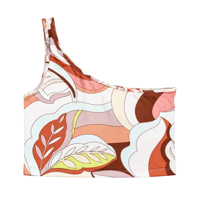  Abstract Leaf Print One Shoulder Crop Top From Forever 21