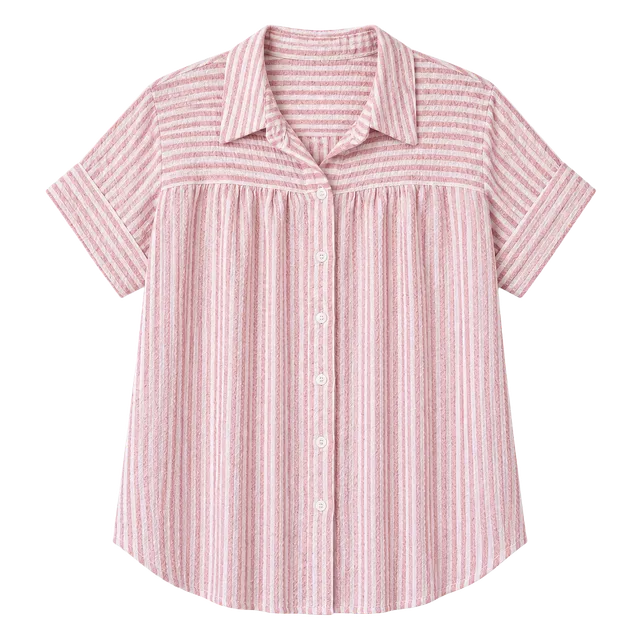 Jane & Delancey Button-Up Shirt Size XL Pink White Striped Short Sleeve