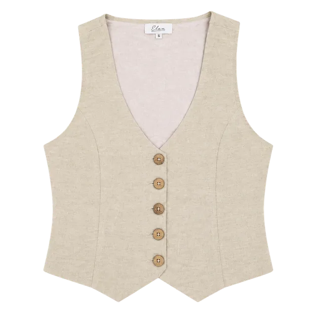 Elan Linen Blend Vest Size XL Beige Button Down