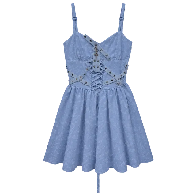 Gothic White Lace Up Spaghetti Strap Corset Mini Dress
