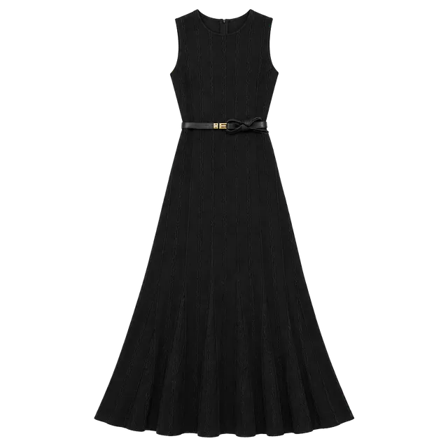 Commense Semi-Sheer Mesh Flared Dress Black