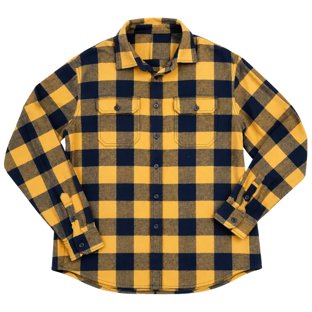 Old Navy Flannel Shirt Size L Yellow Blue Plaid Long Sleeve