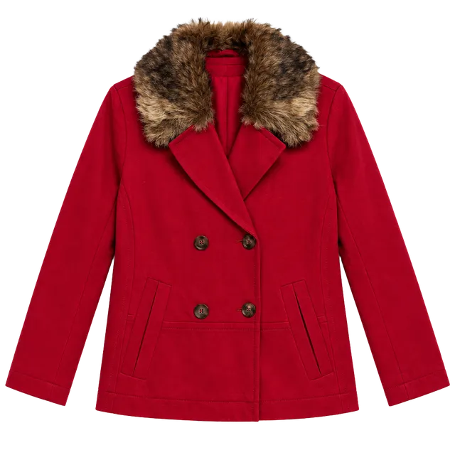 Chico's Pea Coat Small Red Removable Faux Fur Collar