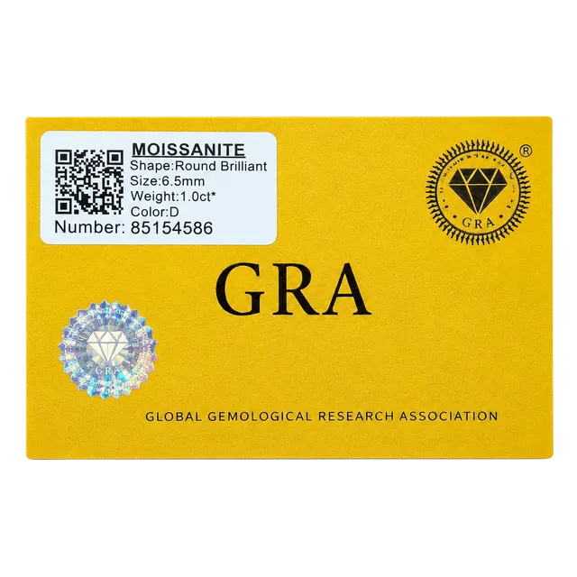 GRA Moissanite Round Brilliant Halo Ring 1.0ct 6.5mm D Color