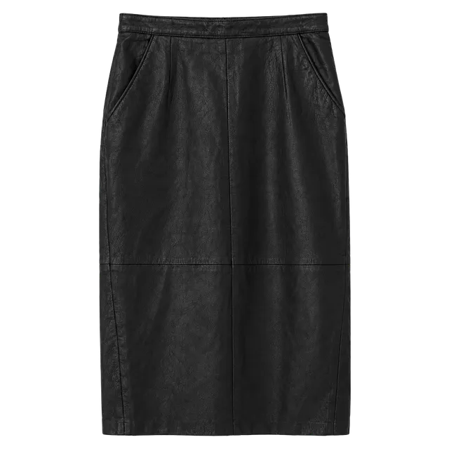 Vintage Black Leather Skirt Size 11 Pencil Midi