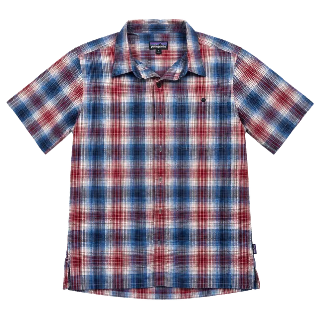 Patagonia Plaid Short Sleeve Shirt Size M Red Blue Button Down