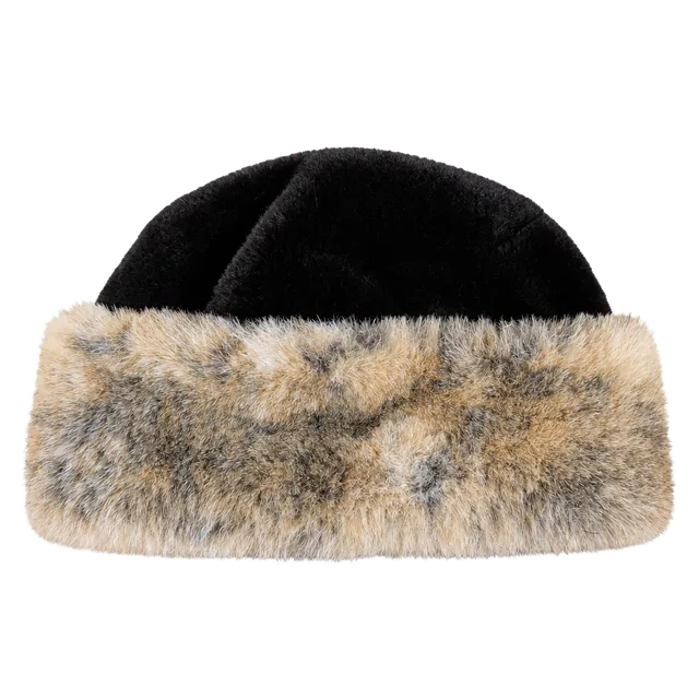 Vintage Faux Fur Pillbox Hat Black Velvet Winter Cap Russian Style