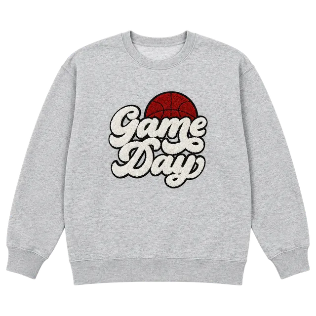 Gildan Game Day Basketball Patch Sweatshirt Size L Grey Pullover
