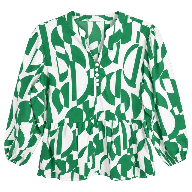 Belle By Kim Gravel Geo Goddess Blouse Size L Green