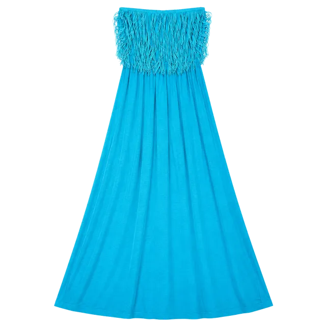 Unbranded Fringe Tube Maxi Dress Turquoise