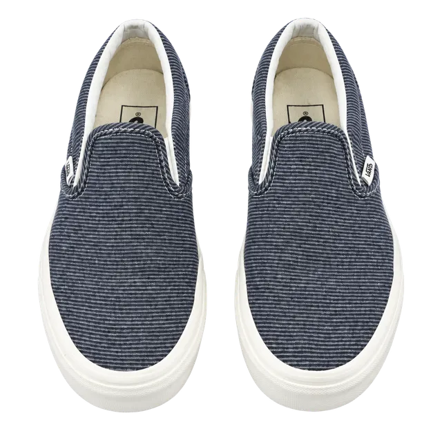 Vans Classic Slip-On Size 6.5 Blue Pinstripe Denim Sneakers