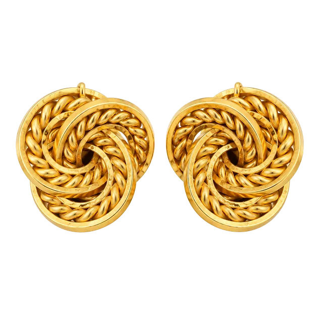 Miriam Haskell Gold Tone Rope Knot Clip On Earrings