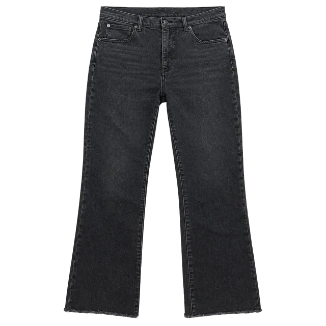 Kick Fit High Rise Jeans 31 12R Black Raw Hem Cropped Flare