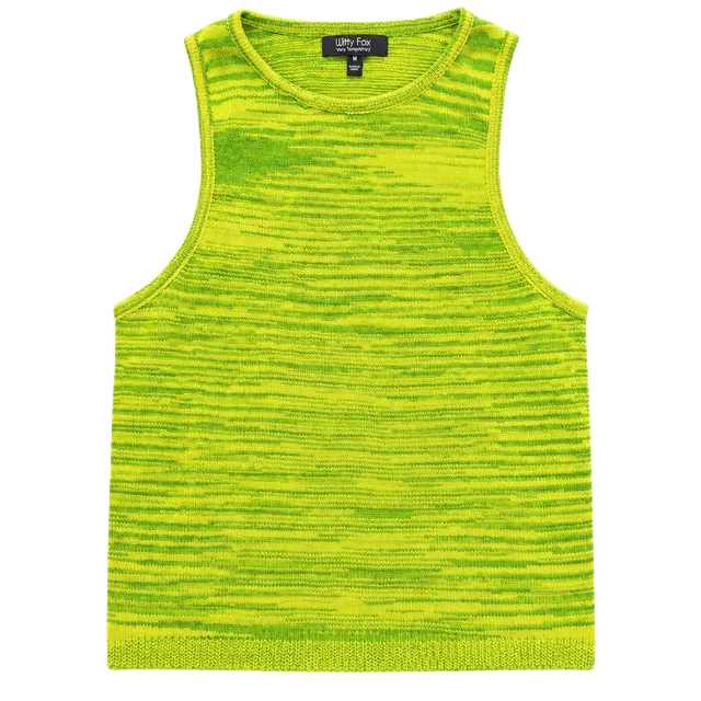 Witty Fox Lime Green space Dye Sleeveless Knit Crop Tank Top