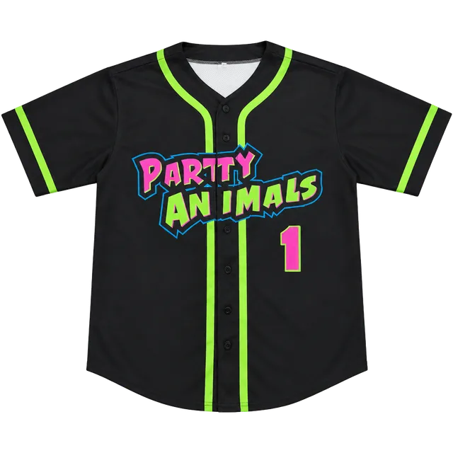 Party Animals Baseball Jersey Size L Black Neon Green Pink Number 1
